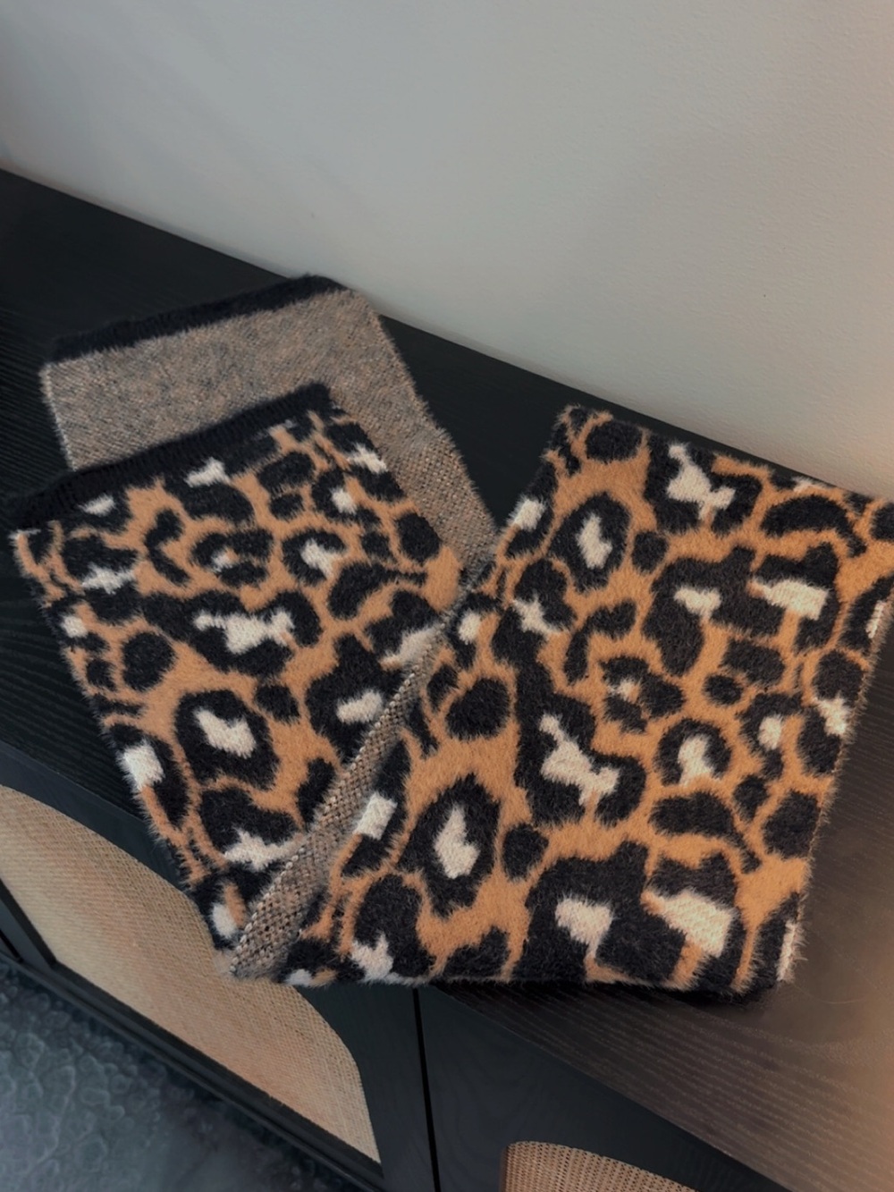 Daily Ritual Leopard-Pattern Fuzzy Scarf - Tan, Black & Cream
